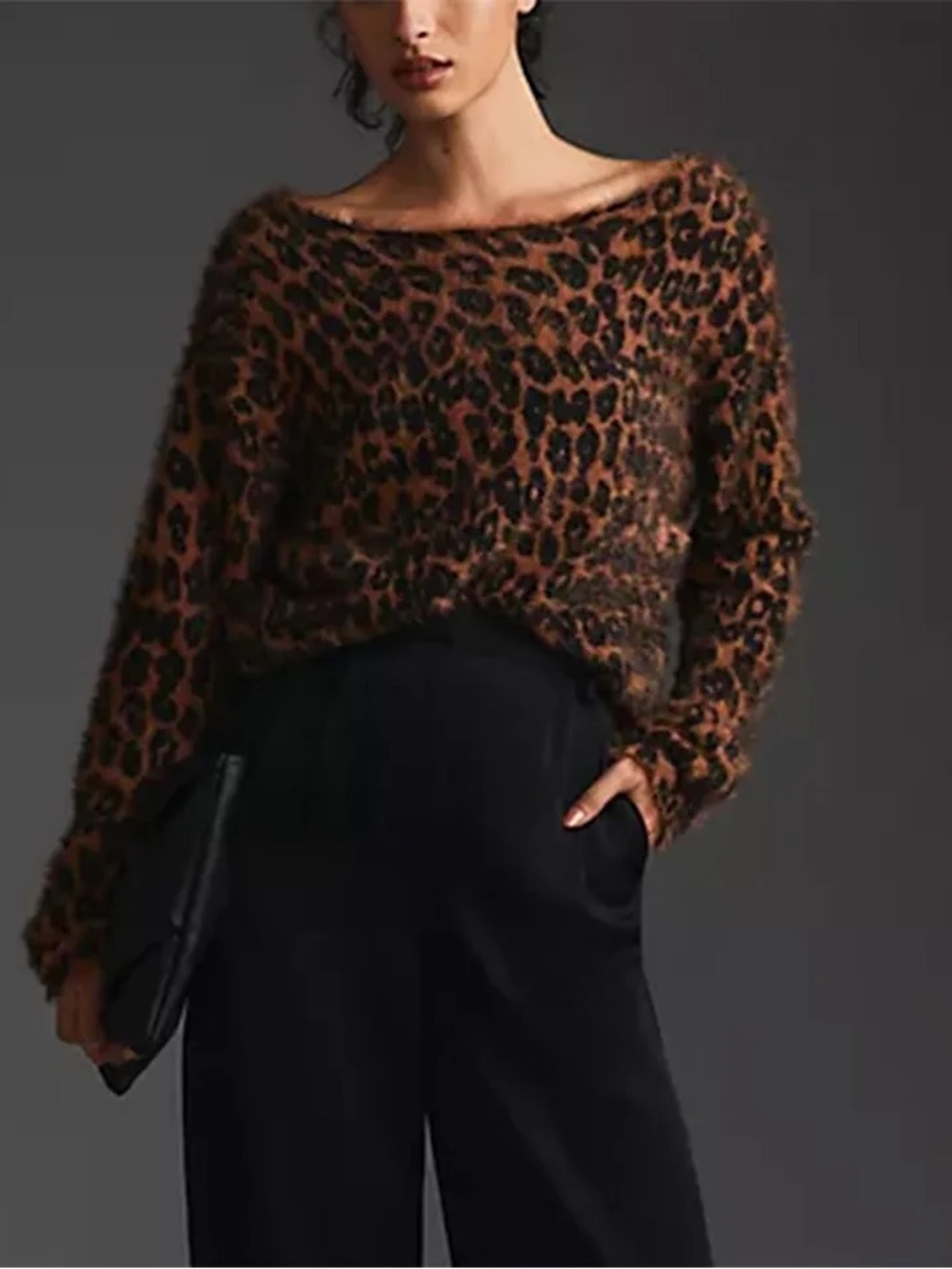 Anthropologie Pilcro Leopard Print Cropped Eyelash Sweater Size S